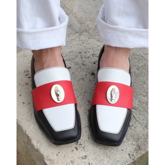 Nomasei NONO Loafers Tri-Color Brun Size 39 Black White Red Square Toe Luxury - Picture 15 of 16